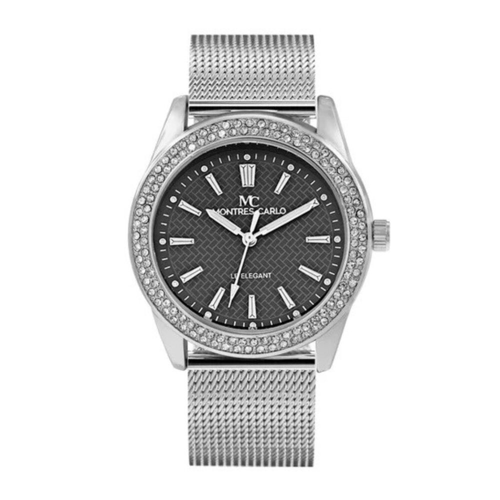 38mm Montres Carlo Women's Luxury Fashion Mesh Band Stones Quartz Dress Watch
